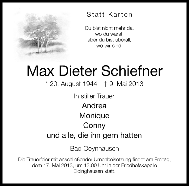  Traueranzeige für Max Dieter Schiefner vom 15.05.2013 aus Neue Westfälische