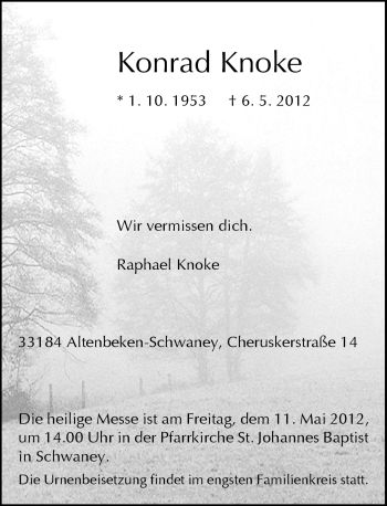 Traueranzeige von Konrad Knoke von Neue Westfälische