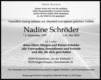 Traueranzeige von Nadine Schröder von Neue Westfälische