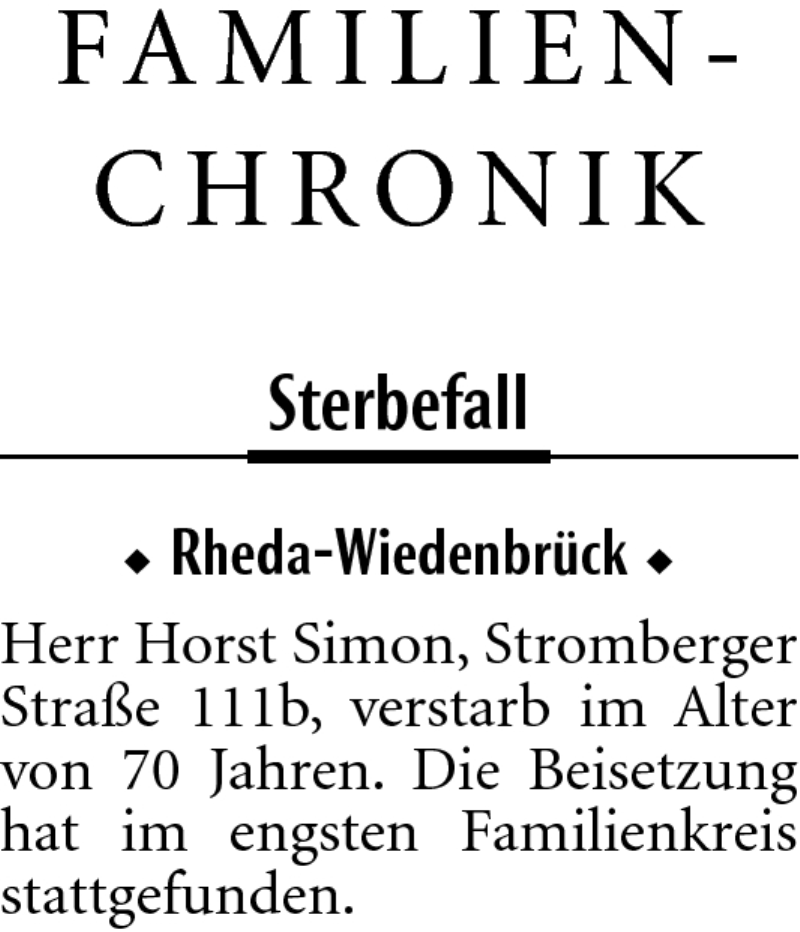  Traueranzeige für Horst Simon vom 02.05.2011 aus Neue Westfälische