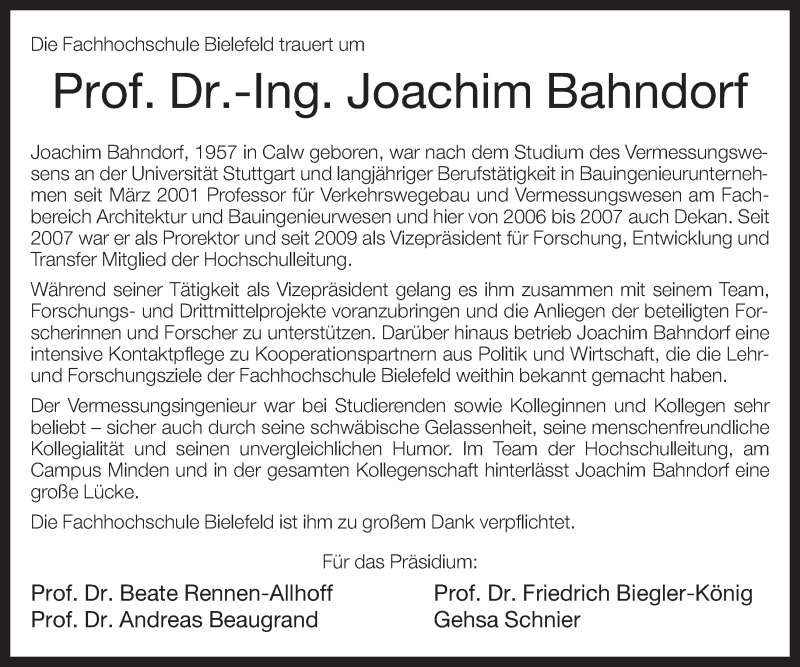  Traueranzeige für Joachim Bahndorf vom 25.05.2013 aus Neue Westfälische