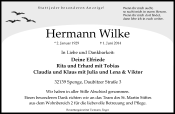 Traueranzeige von Hermann Wilke von Neue Westfälische