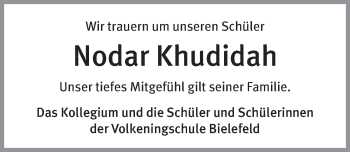 Traueranzeige von Nodar Khudidah von Neue Westfälische