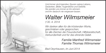 Traueranzeige von Walter Wilmsmeier von Neue Westfälische