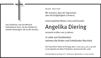 Traueranzeige von Angelika Diering von Neue Westfälische