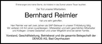 Traueranzeige von Bernhard Reimler von Neue Westfälische