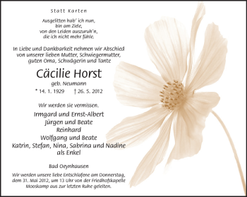 Traueranzeige von Cäcilie Horst von Neue Westfälische