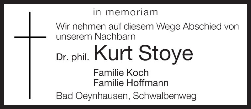  Traueranzeige für Kurt Stoye vom 22.06.2013 aus Neue Westfälische