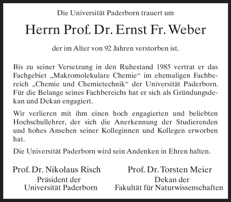  Traueranzeige für Ernst Fr. Weber vom 23.06.2012 aus Neue Westfälische