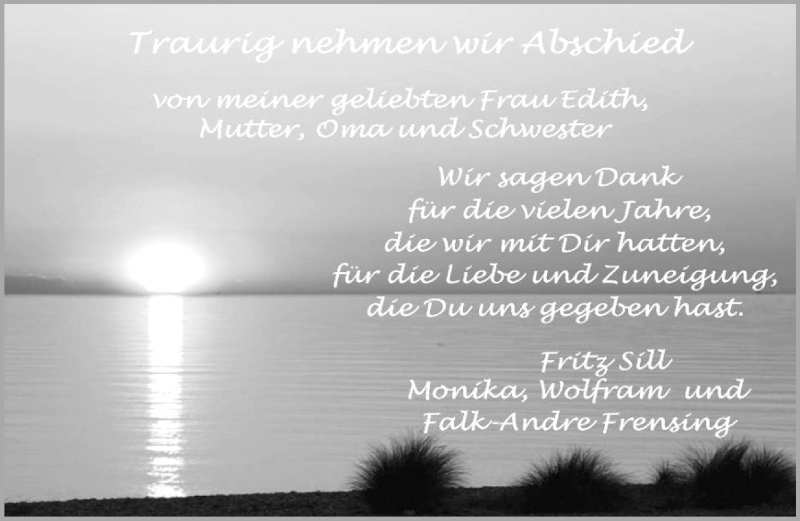  Traueranzeige für Edith Sill vom 27.07.2013 aus Neue Westfälische