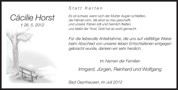 Traueranzeige von Cäcilie Horst von Neue Westfälische