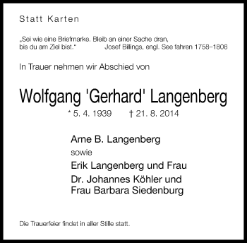 Traueranzeige von Wolfgang  Langenberg von Neue Westfälische