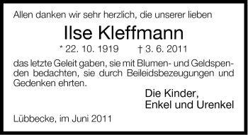 Traueranzeige von Ilse Kleffmann von Neue Westfälische