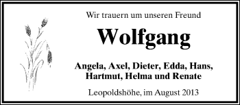 Traueranzeige von Wolfgang  von Neue Westfälische