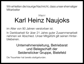 Traueranzeige von Karl Heinz Naujoks von Neue Westfälische