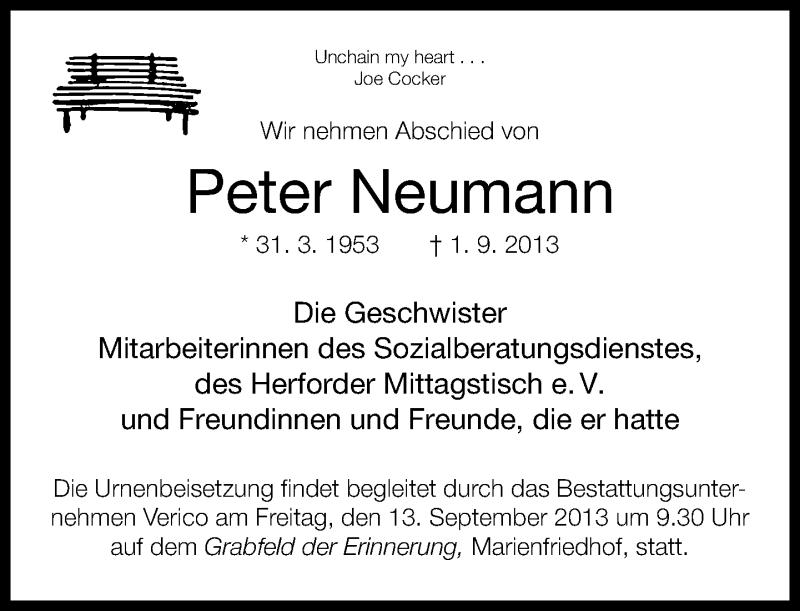  Traueranzeige für Peter Neumann vom 12.09.2013 aus Neue Westfälische