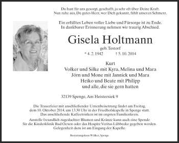 Traueranzeige von Gisela Holtmann von Neue Westfälische