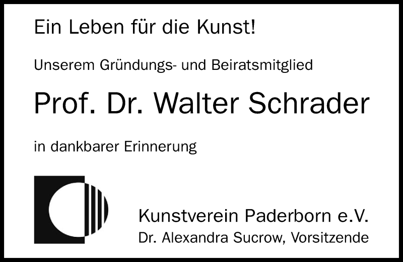  Traueranzeige für Walter Schrader vom 26.09.2013 aus Neue Westfälische