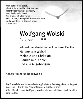 Traueranzeige von Wolfgang Wolski von Neue Westfälische