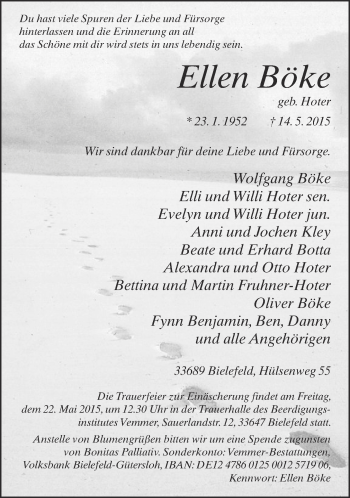 Traueranzeige von Ellen Böke von Neue Westfälische