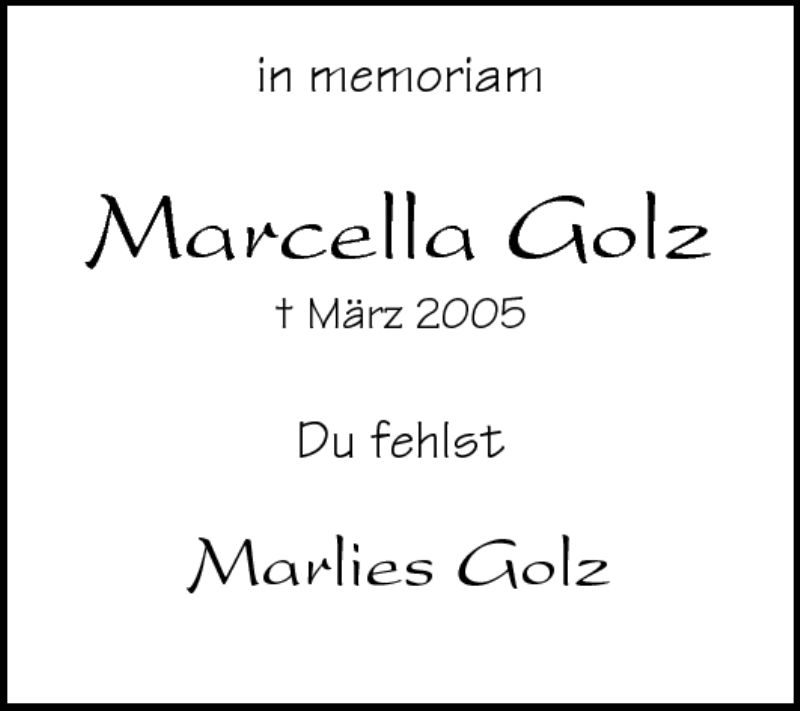  Traueranzeige für Marcella Golz vom 16.08.2011 aus Neue Westfälische