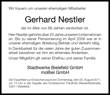 Traueranzeige von Gerhard Nestler von Neue Westfälische