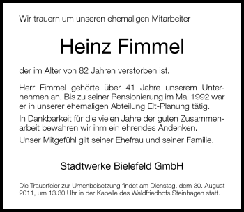 Traueranzeige von Heinz Fimmel von Neue Westfälische