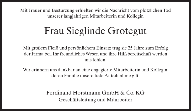  Traueranzeige für Sieglinde Grotegut vom 19.10.2013 aus Neue Westfälische