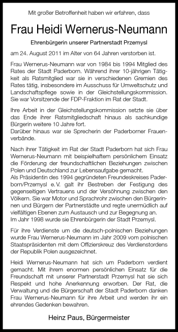 Traueranzeige von Heidi Wernerus-Neumann von Neue Westfälische