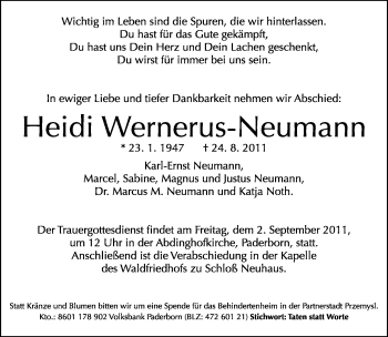 Traueranzeige von Heidi Wernerus-Neumann von Neue Westfälische
