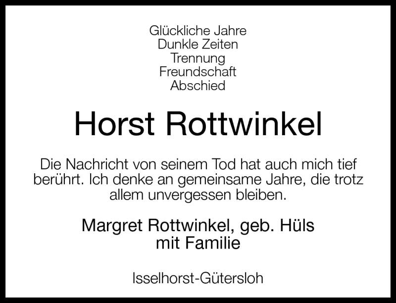  Traueranzeige für Horst Rottwinkel vom 03.09.2011 aus Neue Westfälische