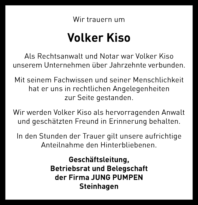  Traueranzeige für Volker Kiso vom 31.10.2013 aus Neue Westfälische