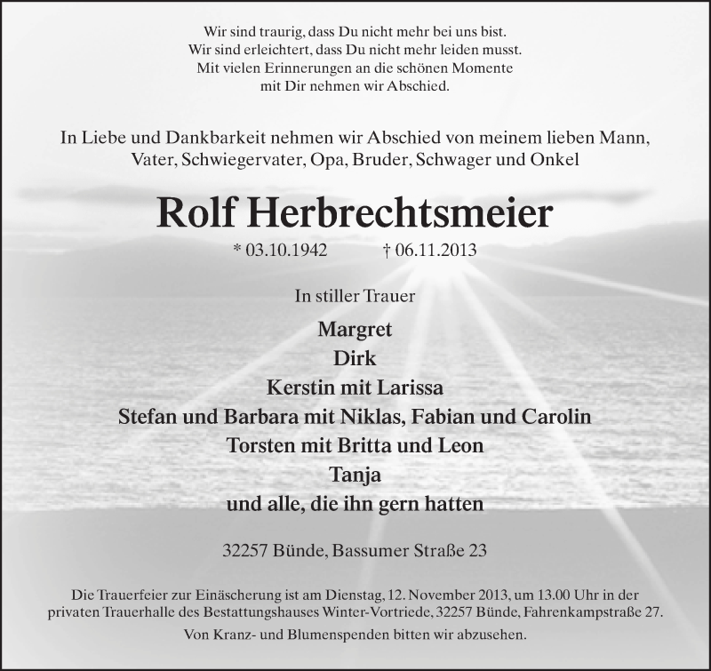  Traueranzeige für Rolf Herbrechtsmeier vom 07.11.2013 aus Neue Westfälische