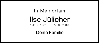 Traueranzeige von Ilse Jülicher von Neue Westfälische