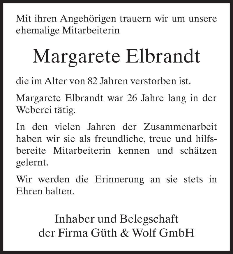  Traueranzeige für Magarete Elbrandt vom 14.11.2013 aus Neue Westfälische