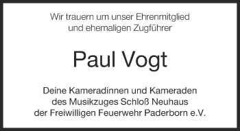 Traueranzeige von Paul Vogt von Neue Westfälische