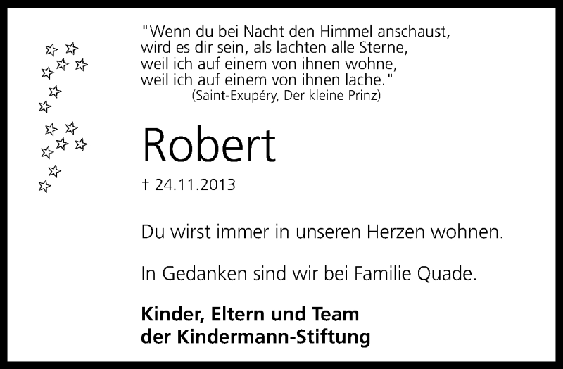  Traueranzeige für Robert  vom 28.11.2013 aus Neue Westfälische