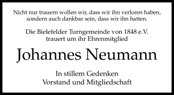 Traueranzeige von Jolhannes Neumann von Neue Westfälische