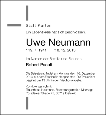 Traueranzeige von Uwe Neumann von Neue Westfälische