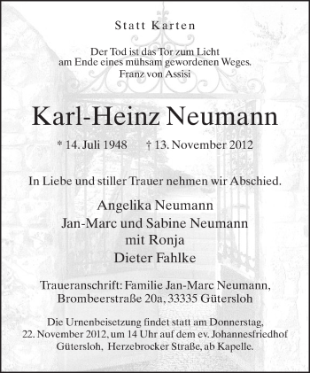 Traueranzeige von Karl-Heinz Neumann von Neue Westfälische