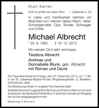 Traueranzeige von Michael Albrecht von Neue Westfälische