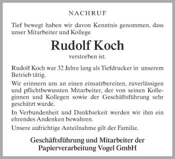 Traueranzeige von Rudolf Koch von Neue Westfälische