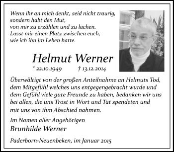Traueranzeige von Helmut Werner von Neue Westfälische