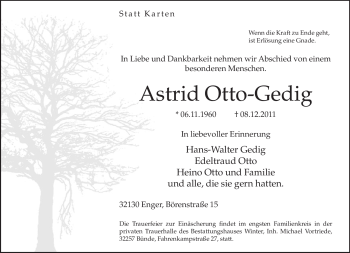 Traueranzeige von Astrid Otto-Gedig von Neue Westfälische