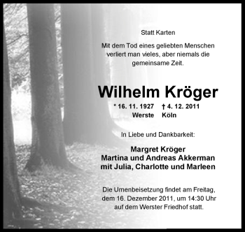 Traueranzeige von Wilhelm Kröger von Neue Westfälische