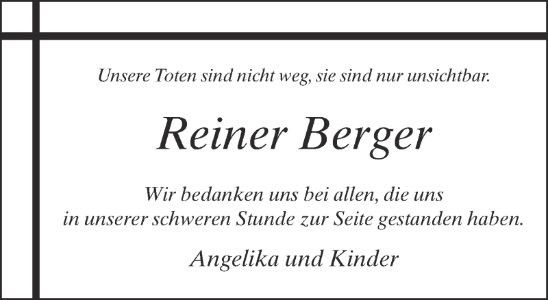  Traueranzeige für Reiner Berger vom 11.07.2015 aus Neue Westfälische