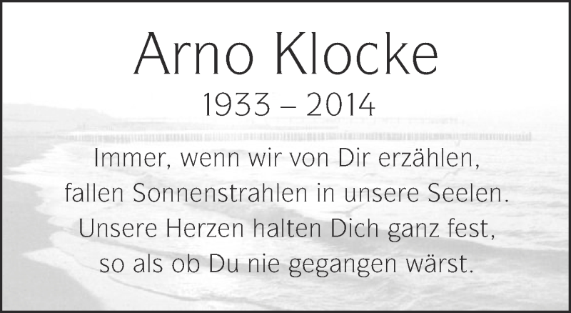  Traueranzeige für Arno Klocke vom 27.06.2015 aus Neue Westfälische