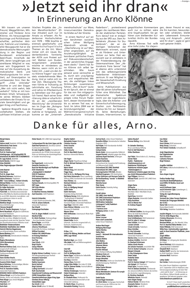  Traueranzeige für Arno Klönne vom 20.06.2015 aus Neue Westfälische