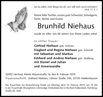 Traueranzeige von Brunhild Niehaus von Neue Westfälische