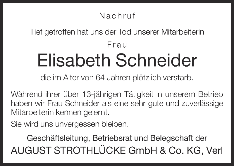  Traueranzeige für Elisabeth Schneider vom 05.03.2015 aus Neue Westfälische